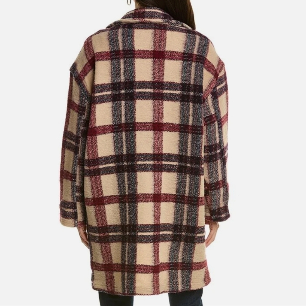 Blank NYC Cream Maroon Wool Oversized Go Ahead Plaid Longline Teddy Jacket L NWT - Picture 2 of 11